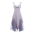 thumbnail image 1 of Suspender Night Dress Double Layer Transparent Mesh Deep V Smooth Satin Charming Lovely Bow for Home Taro Purple M, 1 of 8