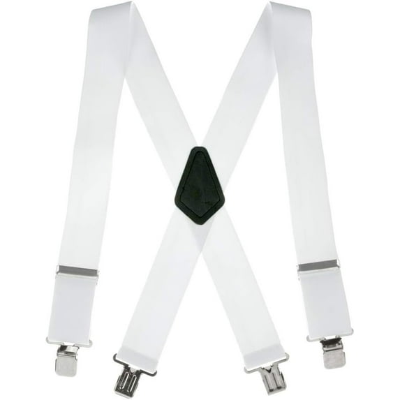 Suspender Store 2 Inch Wide Construction Clip Suspenders - WHITE 48" for 5'9" to 6'2" tall