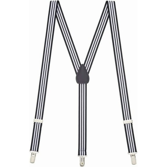 Suspender Store Black & White Striped Suspenders - 1-Inch Wide Elastic - Y-Back - Clip - 2 Sizes