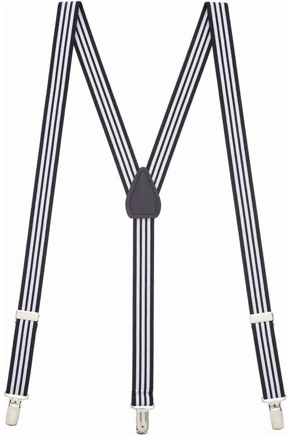 Suspender Store Black & White Striped Suspenders - 1-Inch Wide Elastic - Y-Back - Clip - 2 Sizes