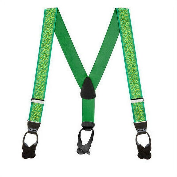 Suspender Store Irish Celtic Scroll Suspenders - 1.5-Inch Wide Elastic - Y-Back Button - 3 Sizes