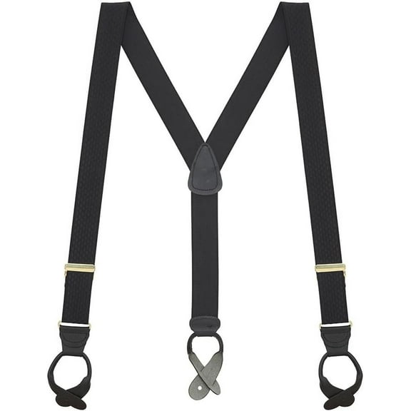 Suspender Store Mens Black Jacquard Checkered Suspenders - Button Black 48" for 5'9" to 6'2" tall