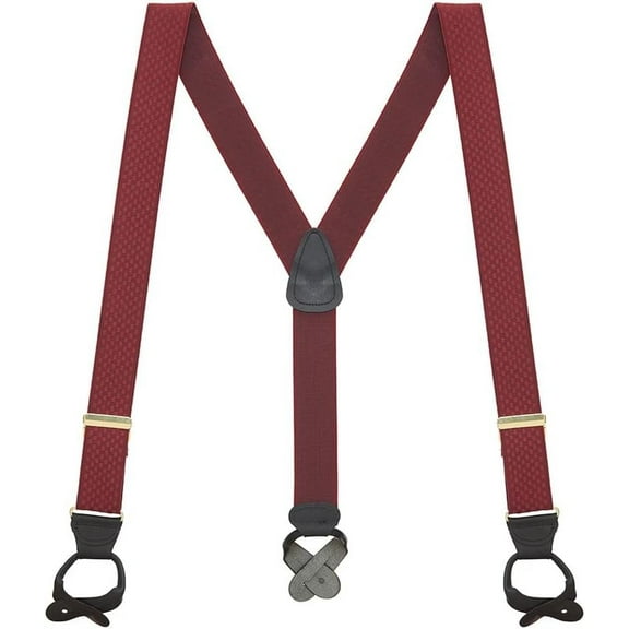 Suspender Store Mens Burgundy Jacquard Checkered Suspenders - Button Burgundy 42" for 5'0" to 5'9" tall