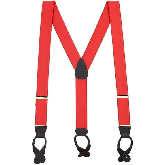 Suspender Store Mens French Satin Button Suspenders - 1.5 Inch Wide Red 42" for 5'0" to 5'9" tall