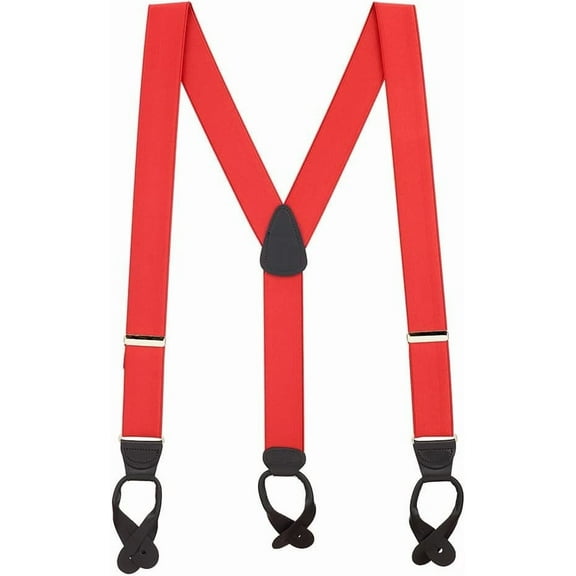 Suspender Store Mens French Satin Button Suspenders - 1.5 Inch Wide Red 54" for 6'1" to 6'5" tall