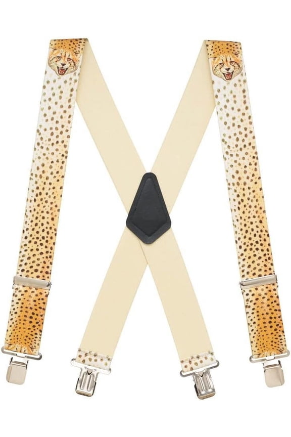 Suspender Store Novelty Cheetah Suspenders - 2-Inch Wide Elastic - X-Back - Clip - 3 Sizes