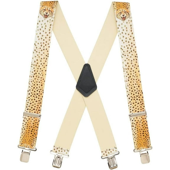Suspender Store Novelty Cheetah Suspenders - 2-Inch Wide Elastic - X-Back - Clip - 3 Sizes