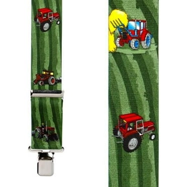 Suspender Store Novelty Red Tractor Suspenders - 2-Inch Wide Elastic - X-Back - Clip - 3 Sizes