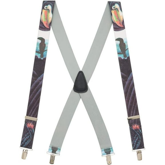 Suspender Store Novelty Toucan Suspenders - 1.5-Inch Wide Elastic - X-Back - Clip - 3 Sizes