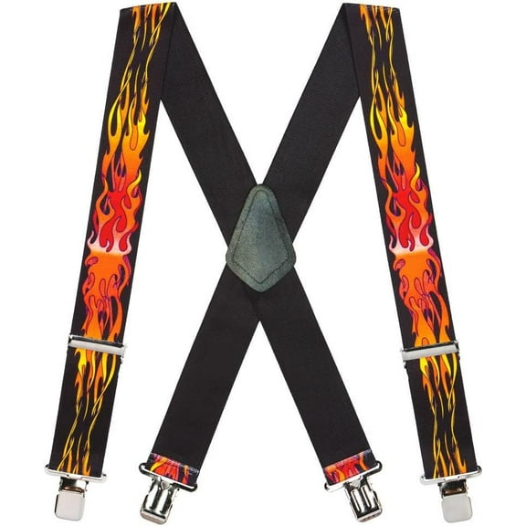 Suspender Store Orange Flames Suspenders - 2 Inch Wide Clip 60" for 6'4" to 6'9" tall
