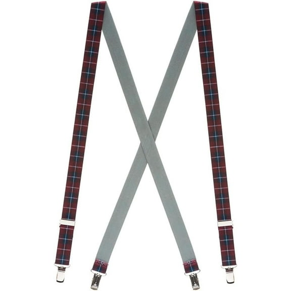 Suspender Store Plaid Suspenders - 1-Inch Wide Elastic - Sewn X-Back - Clip - 6 Colors & 2 Sizes