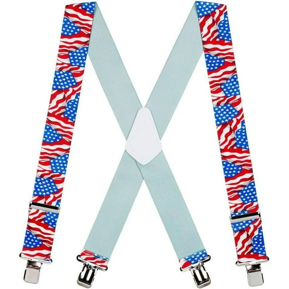 SuspenderStore American Flag Suspenders - 2-Inch Wide Elastic - Clip - 4 Sizes Including Big & Tall