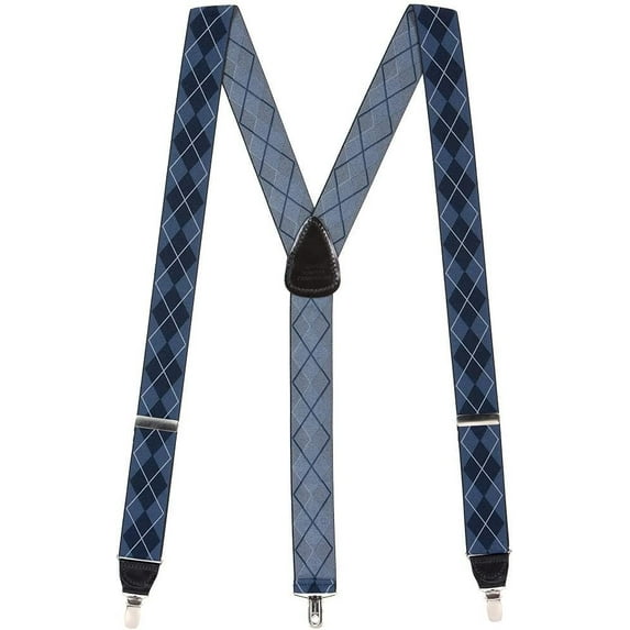 H. A. Sheldon Men's Blue Argyle Suspenders - 1.38 Inch Wide Clip 46" for 5'2" to 6'1" tall