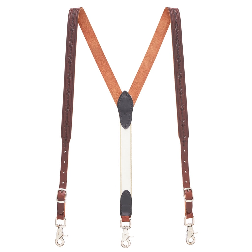 SuspenderStore Barbed Wire 1Inch Wide Western Leather Suspenders