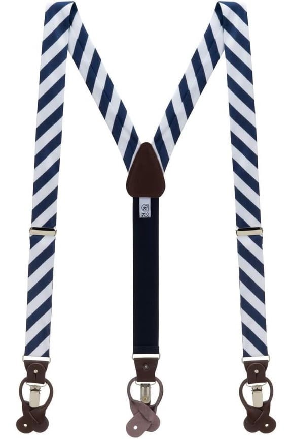 SuspenderStore Dressy Striped Suspenders - Convertible End Button & Clip - 5 Colors