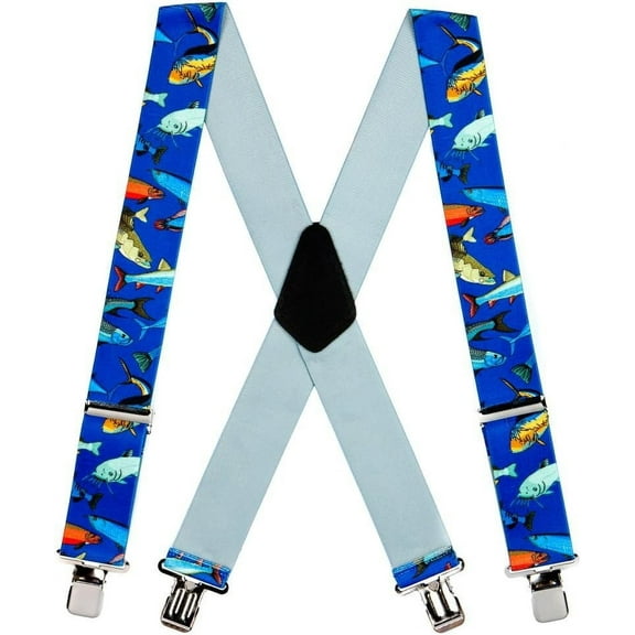SuspenderStore Fish Suspenders - 2-Inch Wide Elastic - Clip - 3 Sizes!