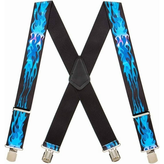 SuspenderStore Flames Suspenders - 2-Inch Wide Elastic - Pin Clip - 2 Colors & 4 Sizes Including Big & Tall
