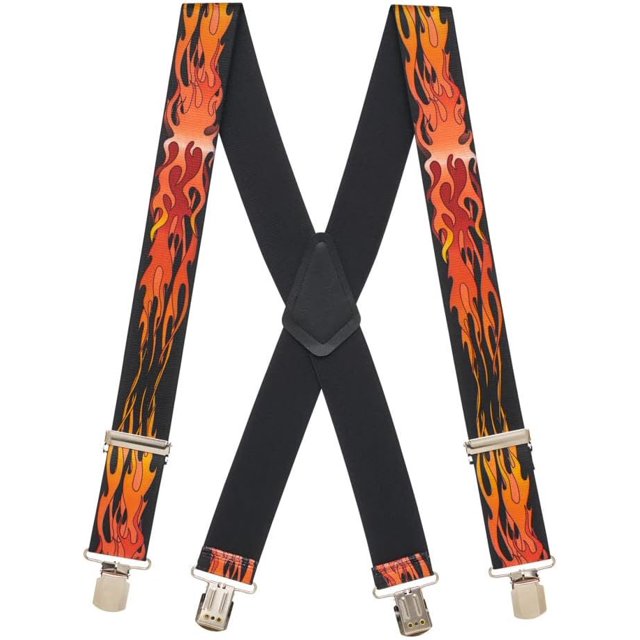 SuspenderStore Flames Suspenders - 2-Inch Wide Elastic - Pin Clip - 2 Colors & 4 Sizes Including Big & Tall