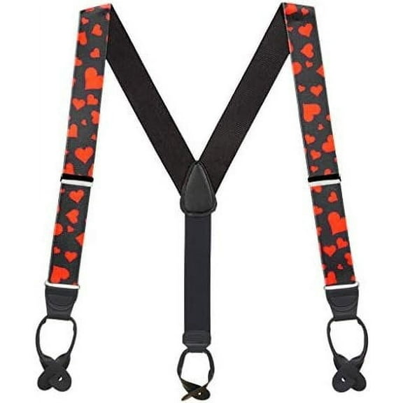 SuspenderStore Hearts Suspenders - 1.5-Inch Wide Elastic - Button - 3 Sizes