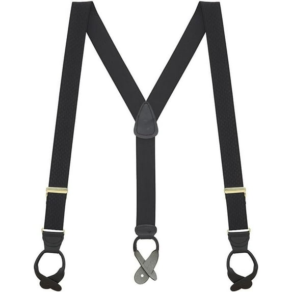 Suspender Store Mens Black Jacquard Checkered Suspenders - Button Black 42" for 5'0" to 5'9" tall