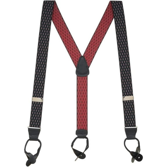 SuspenderStore Jacquard Diamond Burst Suspenders- 1.5-Inch Wide Elastic - Button - 3 Colors & 3 Sizes