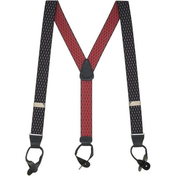 SuspenderStore Jacquard Diamond Burst Suspenders- 1.5-Inch Wide Elastic - Button - 3 Colors & 3 Sizes