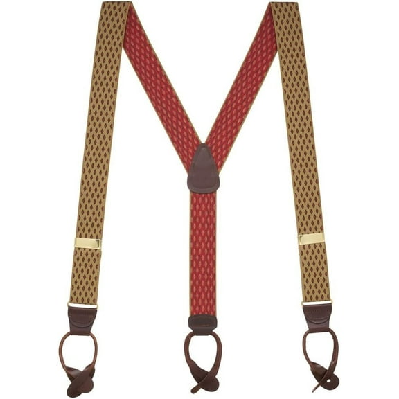 SuspenderStore Jacquard Diamond Burst Suspenders- 1.5-Inch Wide Elastic - Button - 3 Colors & 3 Sizes