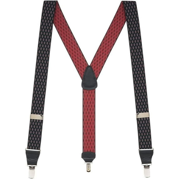 SuspenderStore Jacquard Diamond Burst Suspenders- 1.5-Inch Wide Elastic - Clip - 3 Colors & 3 Sizes
