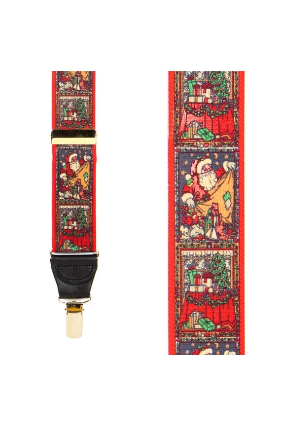 Kris Kringle Christmas Suspenders - 1.5-Inch Wide Elastic - Clip - 4 Sizes Including Big & Tall