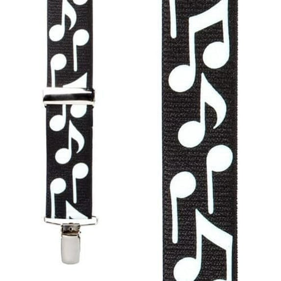 SuspenderStore Musical Notes Suspenders - 1.5-Inch Wide Elastic - Clip - 2 Colors & 3 Sizes