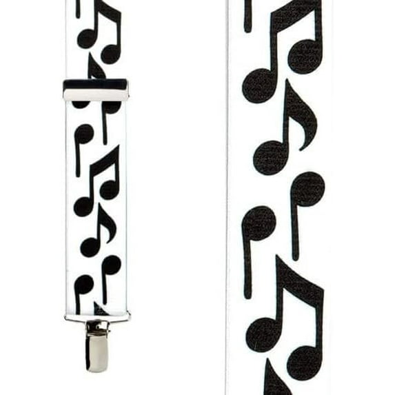 SuspenderStore Musical Notes Suspenders - 1.5-Inch Wide Elastic - Clip - 2 Colors & 3 Sizes