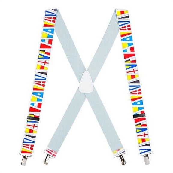 SuspenderStore Nautical Flag Suspenders- 1.5-Inch Wide Elastic - Clip - 3 Sizes