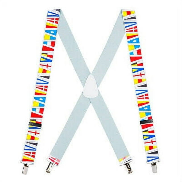 SuspenderStore Nautical Flag Suspenders- 1.5-Inch Wide Elastic - Clip - 3 Sizes