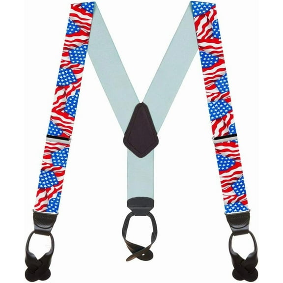 SuspenderStore Old Glory Suspenders - 1.5-Inch Wide Elastic - Button - 3 Sizes
