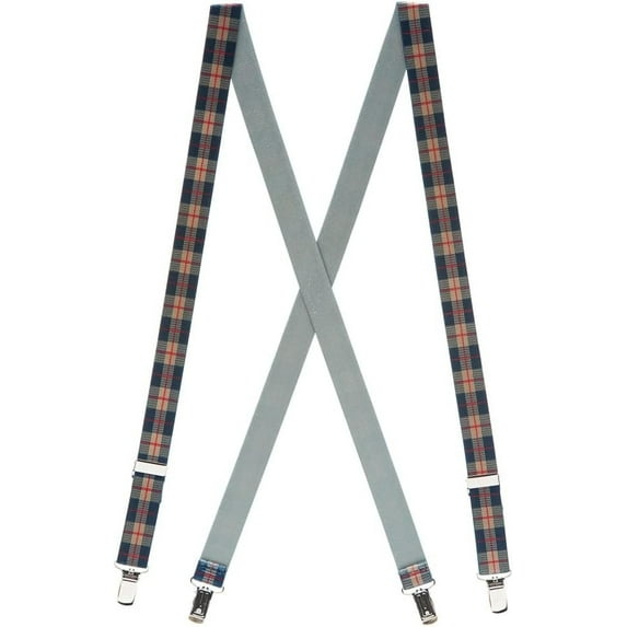 Suspender Store Plaid Suspenders - 1-Inch Wide Elastic - Sewn X-Back - Clip - 6 Colors & 2 Sizes