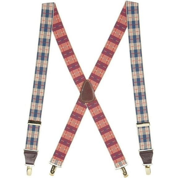 SuspenderStore Plaid Dressy Clip-End Suspenders W/Brass Accents - 3 Sizes