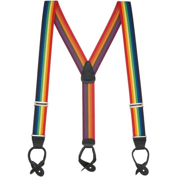 SuspenderStore Rainbow Striped Suspenders - 1.5 Inch Wide, Button