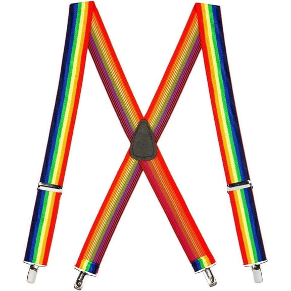 SuspenderStore Rainbow Striped Suspenders - 1.5-Inch Wide Elastic - Clip - 3 Sizes