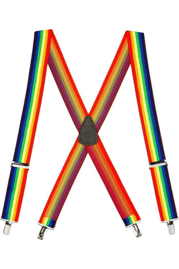 Rainbow Striped Suspenders - 1.5-Inch Wide Elastic - Clip - 3 Sizes