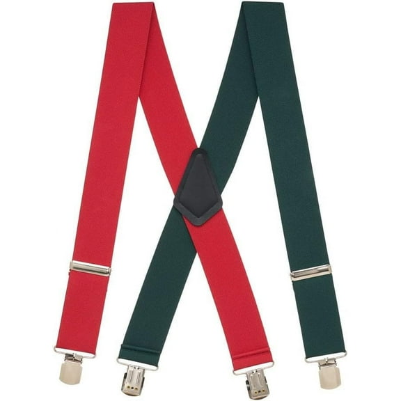 SuspenderStore Red-Green Suspenders, 2-Inch Wide, Pin Clip - 4 Sizes Including Big & Tall