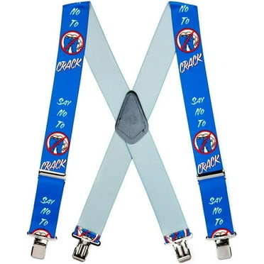Suspender Store Novelty "Say No To Crack" Suspenders - 2-Inch Wide Elastic - X-Back - Gator Clip - 3 Sizes