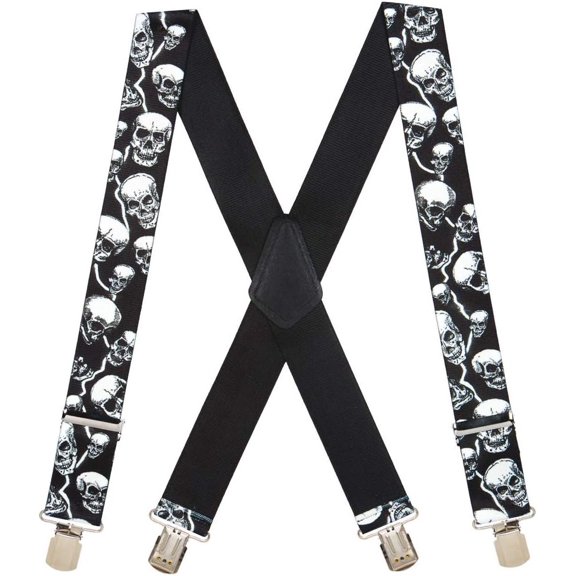 SuspenderStore Skull Suspenders - 2-Inch Wide Elastic - Pin Clip - 4 Sizes