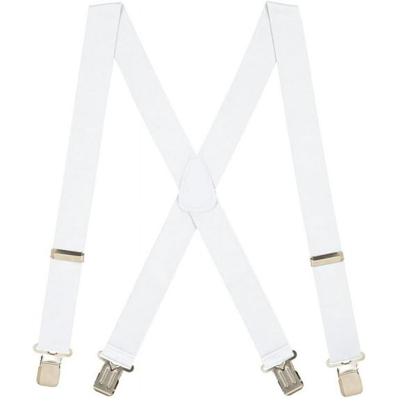 Suspender Store 2 Inch Wide Trigger Snap Suspenders - WHITE 48" for 5'9" to 6'2" tall