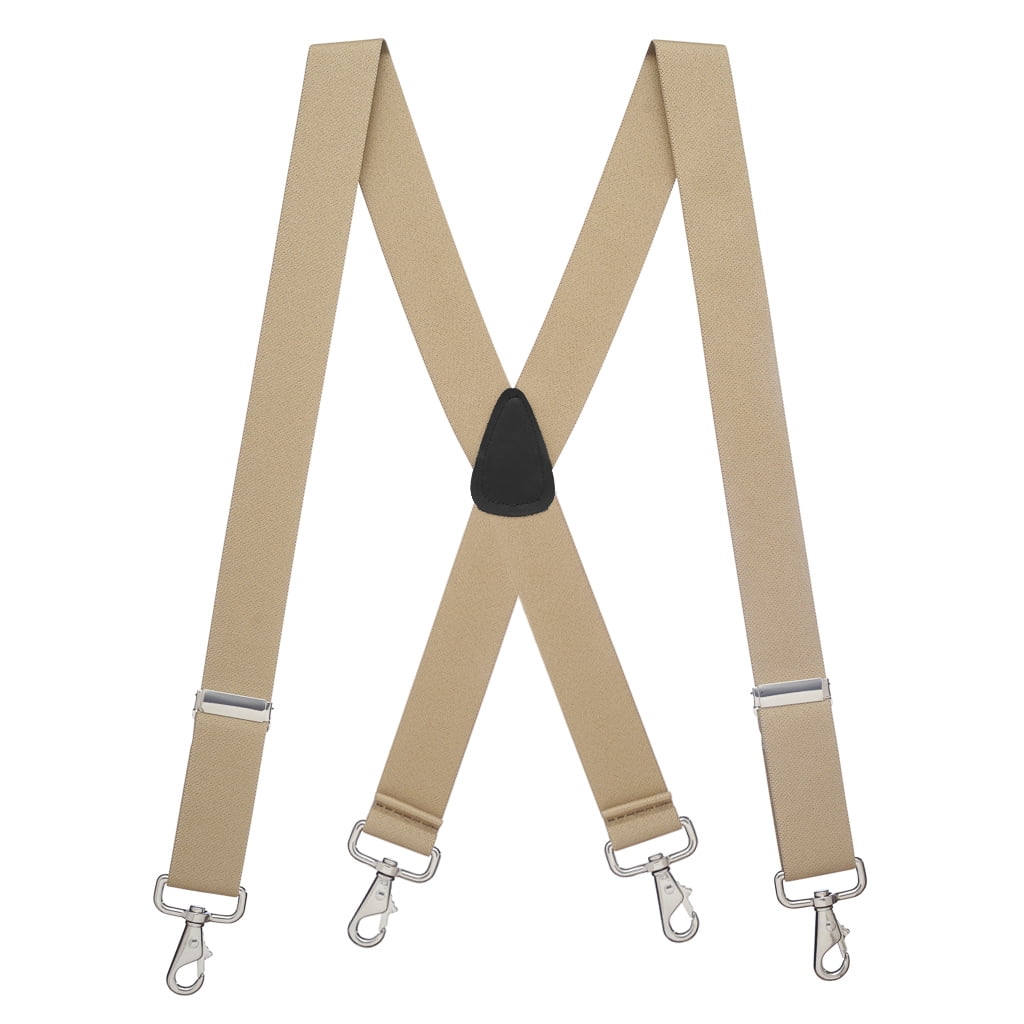 HISDERN Suspenders for Men Khaki Mens Adjustable Elastic Suspenders Braces Heavy  Duty Strong Clips X-Back 1.4 Inch Tuxedo Suspenders Work Wedding 