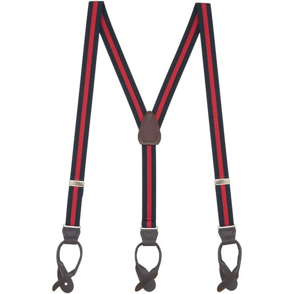 SuspenderStore Striped Y-Back Suspenders - 1-Inch Wide Elastic - Button - 3 Sizes