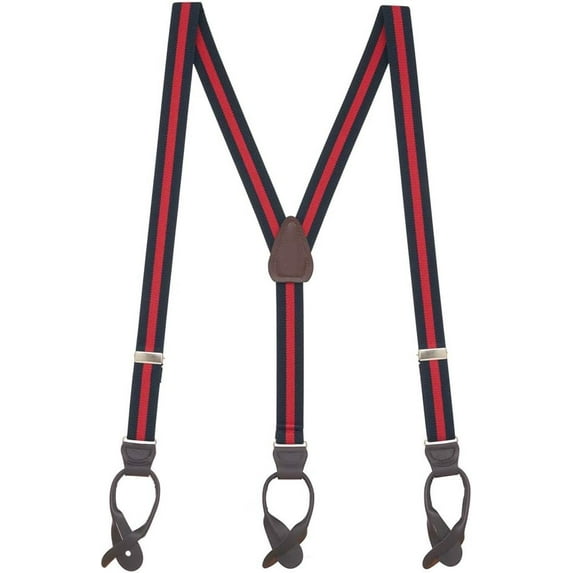 SuspenderStore Striped Y-Back Suspenders - 1-Inch Wide Elastic - Button - 3 Sizes