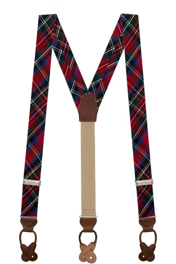 Tartan Plaid Cotton Suspenders - 1.38-Inch Wide - Button - 2 Patterns & 2 Sizes