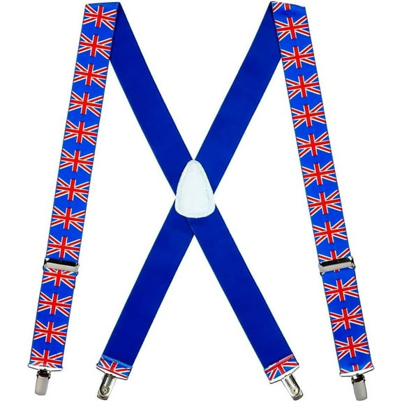 SuspenderStore United Kingdom Flag Suspenders - 1.5-Inch Wide Elastic - Clip - 3 Sizes
