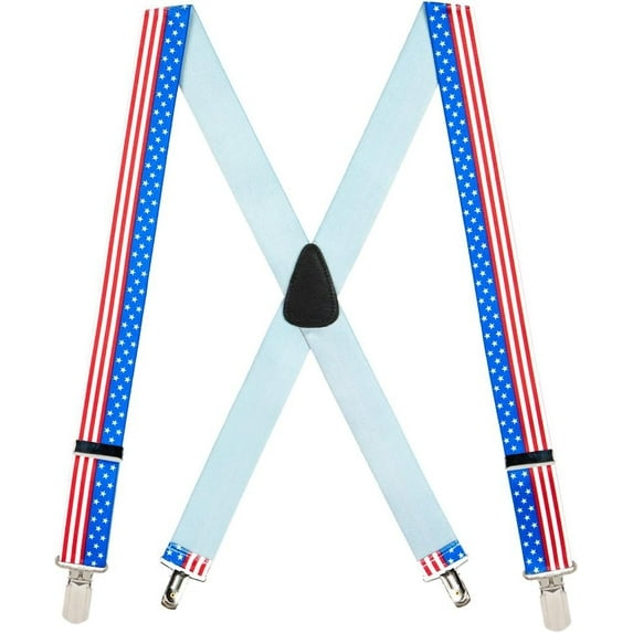 SuspenderStore Usa Stars & Stripes Suspenders - 1.5-Inch Wide Elastic - Small Pin Clip - 4 Sizes Including Big & Tall