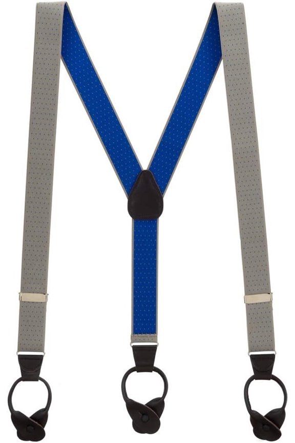 Woven Pin Dot Suspenders- 1.38-Inch Wide Elastic - Button - 6 Colors & 2 Sizes